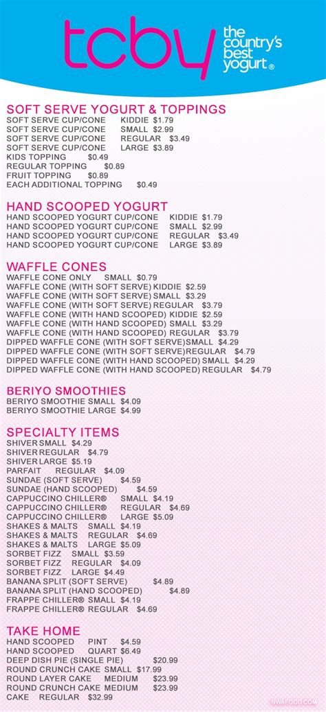 tcby menu items